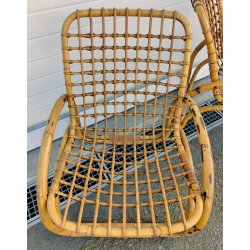 SET GIARDINO RATTAN 4 POLTRONE + 1 TAVOLINO Design Anni 60 VIMINI BAMBU sedie