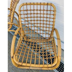 SET GIARDINO RATTAN 4 POLTRONE + 1 TAVOLINO Design Anni 60 VIMINI BAMBU sedie