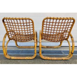 SET GIARDINO RATTAN 4 POLTRONE + 1 TAVOLINO Design Anni 60 VIMINI BAMBU sedie