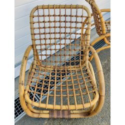 SET GIARDINO RATTAN 4 POLTRONE + 1 TAVOLINO Design Anni 60 VIMINI BAMBU sedie