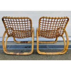 SET GIARDINO RATTAN 4 POLTRONE + 1 TAVOLINO Design Anni 60 VIMINI BAMBU sedie