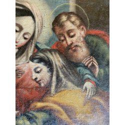 ANTICO DIPINTO OLIO RELIGIOSO SACRA FAMIGLIA MARIA Gesù SAN GIOVANNI SANT' ANNA