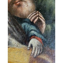 ANTICO DIPINTO OLIO RELIGIOSO SACRA FAMIGLIA MARIA Gesù SAN GIOVANNI SANT' ANNA