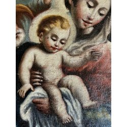 ANTICO DIPINTO OLIO RELIGIOSO SACRA FAMIGLIA MARIA Gesù SAN GIOVANNI SANT' ANNA