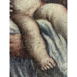 ANTICO DIPINTO OLIO RELIGIOSO SACRA FAMIGLIA MARIA Gesù SAN GIOVANNI SANT' ANNA