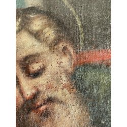 ANTICO DIPINTO OLIO RELIGIOSO SACRA FAMIGLIA MARIA Gesù SAN GIOVANNI SANT' ANNA