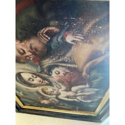 ANTICO DIPINTO OLIO RELIGIOSO SACRA FAMIGLIA MARIA Gesù SAN GIOVANNI SANT' ANNA