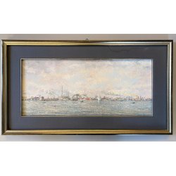 QUADRO DIPINTO OLIO N 1467 Eraldo Coda PAESAGGIO MARINA AMBURGO "Nel porto" 1955