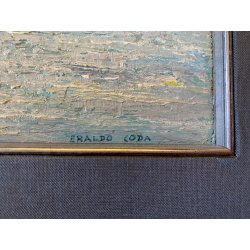 QUADRO DIPINTO OLIO N 1467 Eraldo Coda PAESAGGIO MARINA AMBURGO "Nel porto" 1955