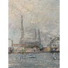 QUADRO DIPINTO OLIO N 1467 Eraldo Coda PAESAGGIO MARINA AMBURGO "Nel porto" 1955