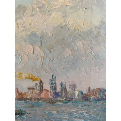 QUADRO DIPINTO OLIO N 1467 Eraldo Coda PAESAGGIO MARINA AMBURGO "Nel porto" 1955