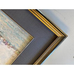 QUADRO DIPINTO OLIO N 1467 Eraldo Coda PAESAGGIO MARINA AMBURGO "Nel porto" 1955