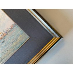 QUADRO DIPINTO OLIO N 1467 Eraldo Coda PAESAGGIO MARINA AMBURGO "Nel porto" 1955