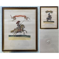 ANTICA COPPIA LITOGRAFIE FIGURE CAVALIERI A CAVALLO MUSEE LOUVRE CHALCOGRAPHE