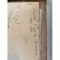 ANTICO QUADRO OLIO TAVOLA A. Soressi GENERE PAESAGGIO PASTORELLE GREGGE CAPRA