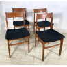 LOTTO 4 SEDIE VINTAGE ANNI 60 DANESI LEGNO SEDUTA STOFFA NERA TAVOLO PRANZO
