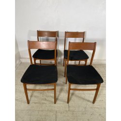 LOTTO 4 SEDIE VINTAGE ANNI 60 DANESI LEGNO SEDUTA STOFFA NERA TAVOLO PRANZO