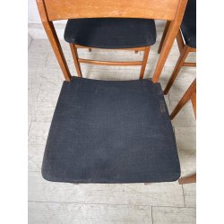 LOTTO 4 SEDIE VINTAGE ANNI 60 DANESI LEGNO SEDUTA STOFFA NERA TAVOLO PRANZO