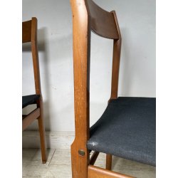 LOTTO 4 SEDIE VINTAGE ANNI 60 DANESI LEGNO SEDUTA STOFFA NERA TAVOLO PRANZO