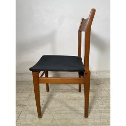 LOTTO 4 SEDIE VINTAGE ANNI 60 DANESI LEGNO SEDUTA STOFFA NERA TAVOLO PRANZO