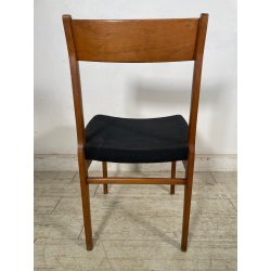 LOTTO 4 SEDIE VINTAGE ANNI 60 DANESI LEGNO SEDUTA STOFFA NERA TAVOLO PRANZO