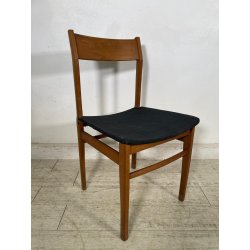 LOTTO 4 SEDIE VINTAGE ANNI 60 DANESI LEGNO SEDUTA STOFFA NERA TAVOLO PRANZO