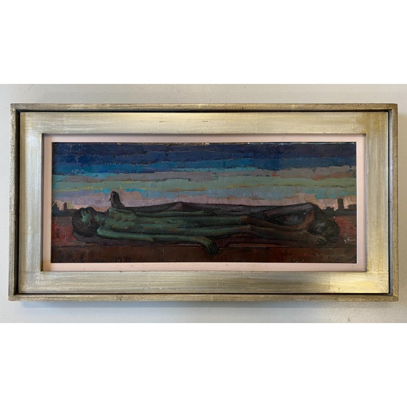 QUADRO DIPINTO OLIO F. Ferlenga ASTRATTO FIGURE DISTESE ARTE CONTEMPORANEA '71