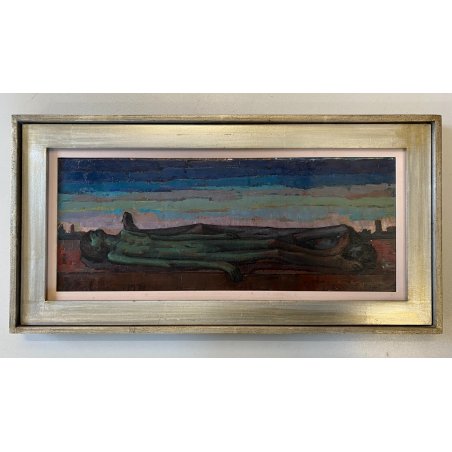 QUADRO DIPINTO OLIO F. Ferlenga ASTRATTO FIGURE DISTESE ARTE CONTEMPORANEA '71