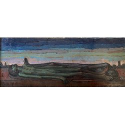 QUADRO DIPINTO OLIO F. Ferlenga ASTRATTO FIGURE DISTESE ARTE CONTEMPORANEA '71