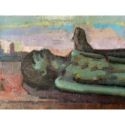 QUADRO DIPINTO OLIO F. Ferlenga ASTRATTO FIGURE DISTESE ARTE CONTEMPORANEA '71