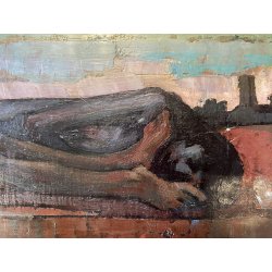 QUADRO DIPINTO OLIO F. Ferlenga ASTRATTO FIGURE DISTESE ARTE CONTEMPORANEA '71