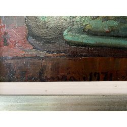 QUADRO DIPINTO OLIO F. Ferlenga ASTRATTO FIGURE DISTESE ARTE CONTEMPORANEA '71