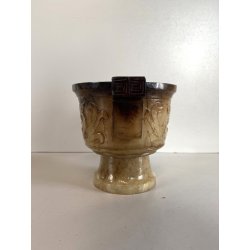 ANTICO VASO ALABASTRO RITUALE CINESE PRESE LATERALI DECORO INCISO DRAGHI 11 cm/h