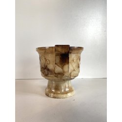 ANTICO VASO ALABASTRO RITUALE CINESE PRESE LATERALI DECORO INCISO DRAGHI 11 cm/h