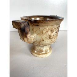 ANTICO VASO ALABASTRO RITUALE CINESE PRESE LATERALI DECORO INCISO DRAGHI 11 cm/h