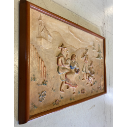 ANTICO BASSORILIEVO PLACCA DECORATIVA GESSO SCENA GENERE DANZA MUSICA ALPI '900