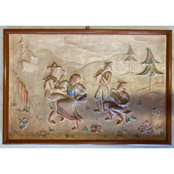 ANTICO BASSORILIEVO PLACCA DECORATIVA GESSO SCENA GENERE DANZA MUSICA ALPI '900