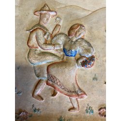 ANTICO BASSORILIEVO PLACCA DECORATIVA GESSO SCENA GENERE DANZA MUSICA ALPI '900