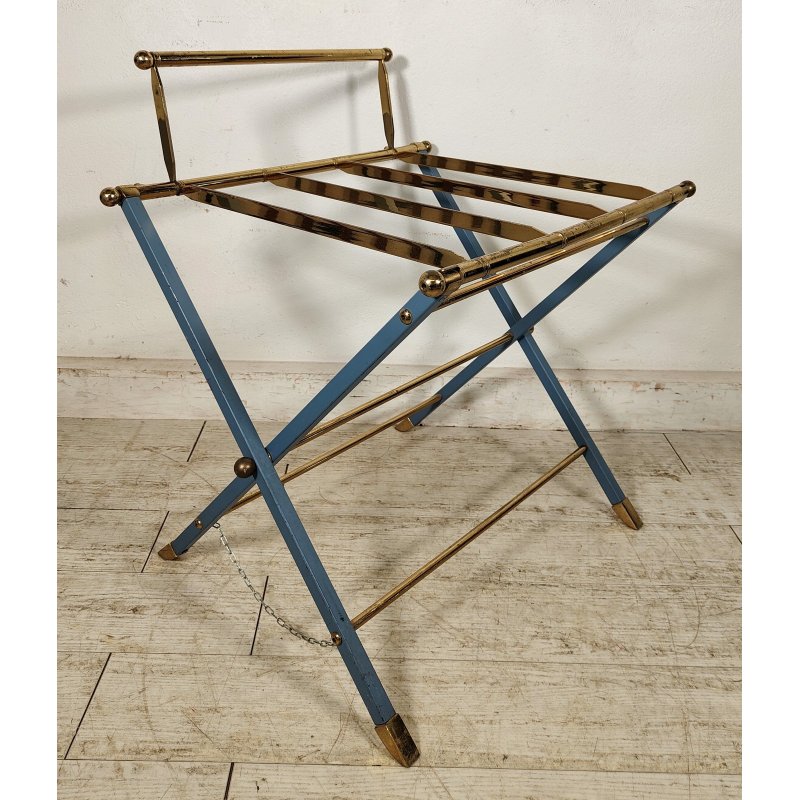 ANTICO PORTA VALIGIE HOTEL anni 60 PIEGHEVOLE Azzurro Oro REGGI VALIGIA ALBERGO