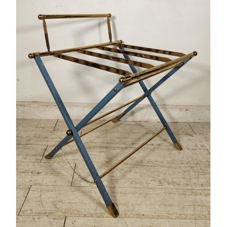 ANTICO PORTA VALIGIE HOTEL anni 60 PIEGHEVOLE Azzurro Oro REGGI VALIGIA ALBERGO