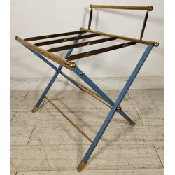 ANTICO PORTA VALIGIE HOTEL anni 60 PIEGHEVOLE Azzurro Oro REGGI VALIGIA ALBERGO