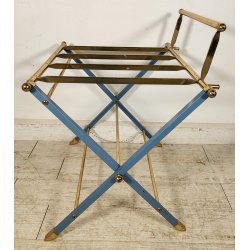 ANTICO PORTA VALIGIE HOTEL anni 60 PIEGHEVOLE Azzurro Oro REGGI VALIGIA ALBERGO