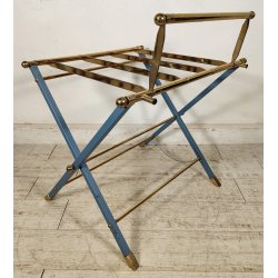 ANTICO PORTA VALIGIE HOTEL anni 60 PIEGHEVOLE Azzurro Oro REGGI VALIGIA ALBERGO