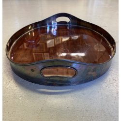 VASSOIO OVALE CENTROTAVOLA ARGENTATO BASE LEGNO MOGANO DESIGN MID CENTURY MODERN