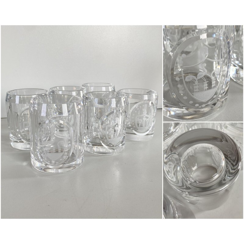 SET 6 BICCHIERI WHISKY GIN CRISTALLO MOLATO M. Varisco TV STEMMA ARALDICO 3 GRU