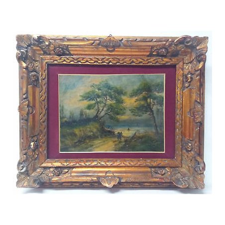 QUADRO P BIANCHI PAESAGGIO MARE MARINA BOSCO ALBERI EPOCA DIPINTO OLIO TAVOLA