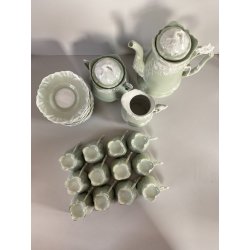 SERVIZIO Caffè 12 pers. PORCELLANA Jugendstil ART NOUVEAU BIANCO VERDE AUSTRIA