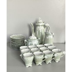 SERVIZIO Caffè 12 pers. PORCELLANA Jugendstil ART NOUVEAU BIANCO VERDE AUSTRIA