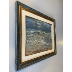 QUADRO DIPINTO OLIO TAVOLETTA A. Pochettino PAESAGGIO COSTIERO MARINA 1976