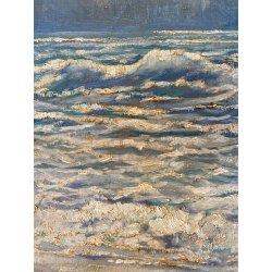 QUADRO DIPINTO OLIO TAVOLETTA A. Pochettino PAESAGGIO COSTIERO MARINA 1976